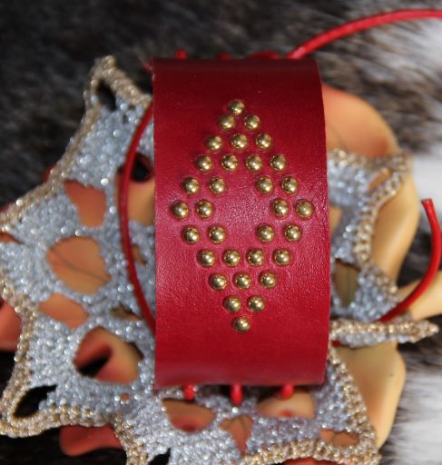 rot, goldene Nieten